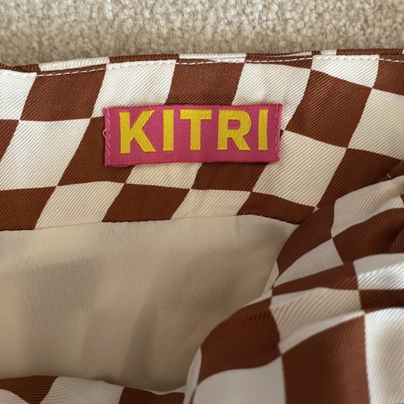 KITRI EMMELINE WAVY CHECKER CHECKERED MIDI SLIP SKIRT Brown /Cream SMALL - Picture 10 of 11